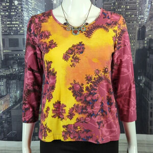 Chico's sz 0 (Small) Abstract Print 3/4 Sleeve Cotton Blend Top